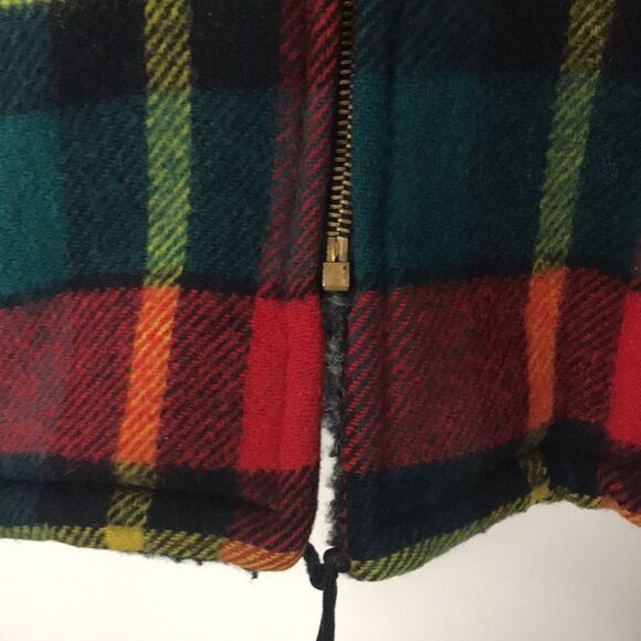 Golden Fleece reversible wool plaid and charcoal gray zip up hooded jacket - Picture 7 of 16